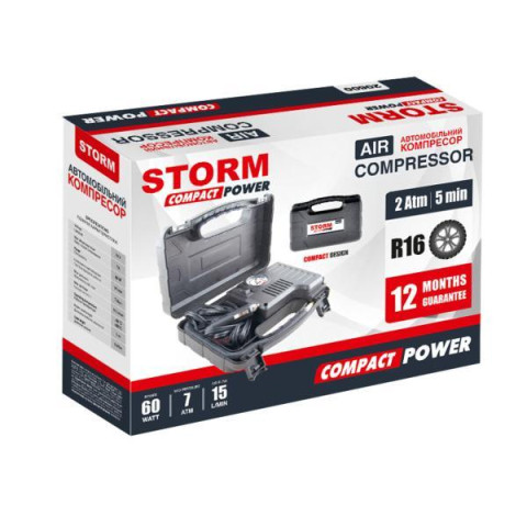 Купити Компресор автомобільний Storm Compact Power 12В, 7 Атм, 15 л/хв.,60 Вт, довж. шланга 0,45