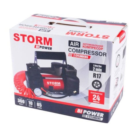 Купити Компресор двоциліндровий автомобільний Storm Bi-Power10 Атм 85 л/хв 360 Вт