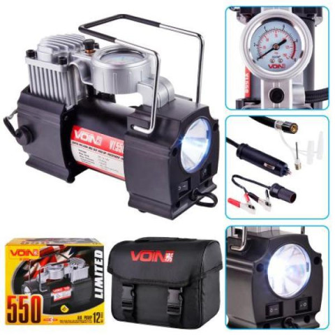 Купить Компресор автомобільний "VOIN" VL-550 150psi/15Amp/40л/прикур./дефлятор/перехідник на клеми