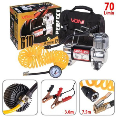 Купити Компресор автомобільний "VOIN" VP-610 150psi/23Amp/70л/клеми