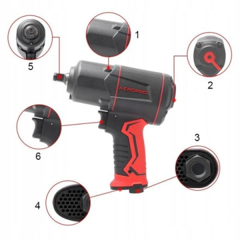 Купить Пневмогайковерт 1/2" (850N/m, max 1350N/m; 7800об/мин)  AEROPRO A315