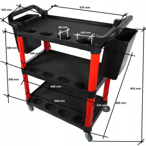 Купить Тележка инструментальная пластиковая (3 открытые полки,2 навесных ящика) (SF6006) G.I. KRAFT GI37105