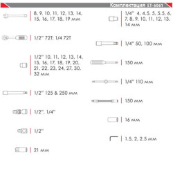 Купити Набір інструментів професійний  1/4 "& 1/2" 61од, Cr-V.