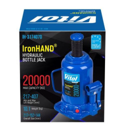 Купити Домкрат гідравлічний  телескоп  20 т картон. Висота піднімання  217-407 мм 9,7кг Iron Hand (IH-31740