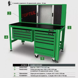 Купити Полиця для верстака TOPTUL 1560*200*603мм + 20 власників TAAD1602
