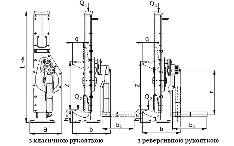 Схема рейкового домкрата 20 т