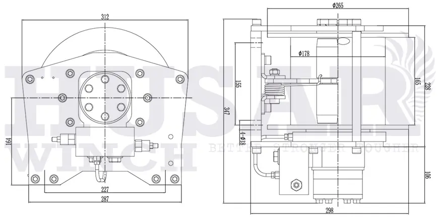 Розміри лебідки BST H 3300 LBS