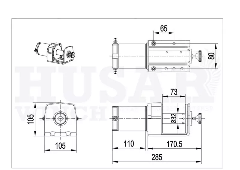 Размеры лебедки для квадроцикла Husar BST 2000lbs Y 12V