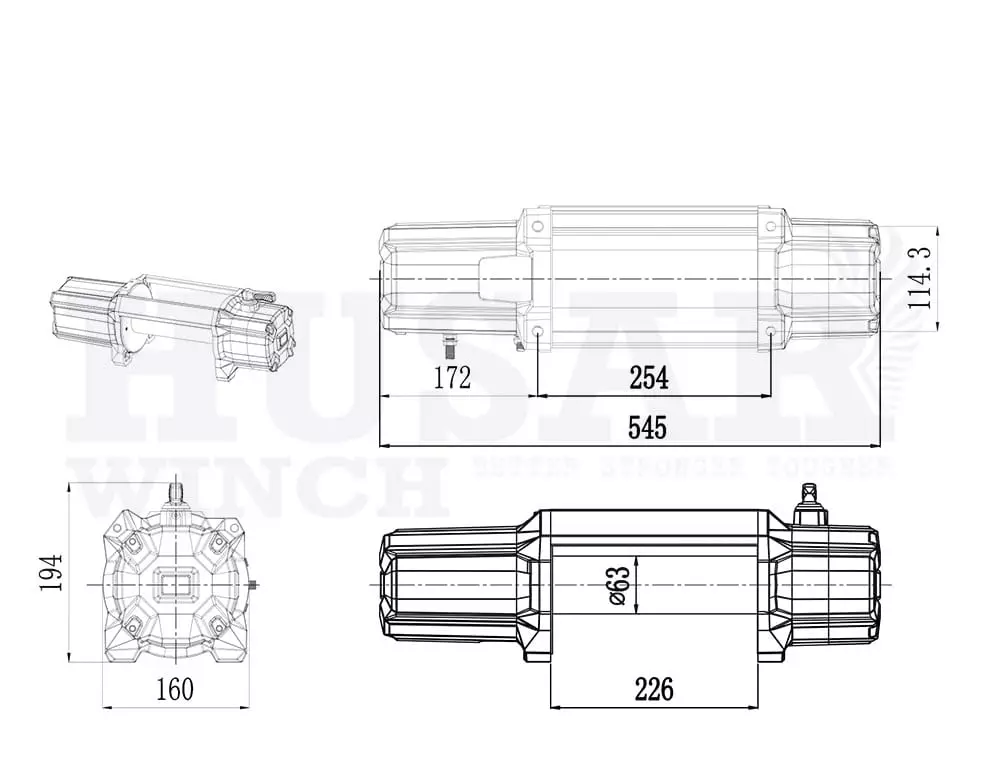 Розміри лебідки Husar BST S 12000 Lbs synthetic