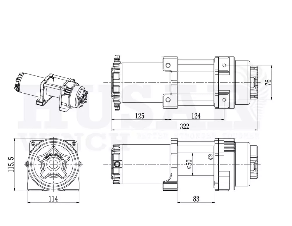 Розміри лебідки BST S 3500 lbs synthetic