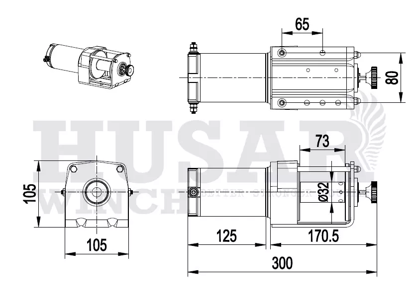 Размеры лебедки Husar BST 2500 lbs