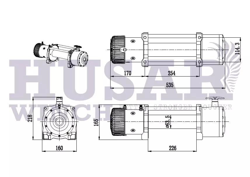 Размеры лебедки Husar BST 12000 Lbs Synthetic