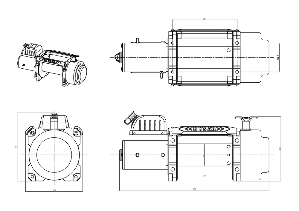 Розміри лебідки Husar BST S 16500 Lbs