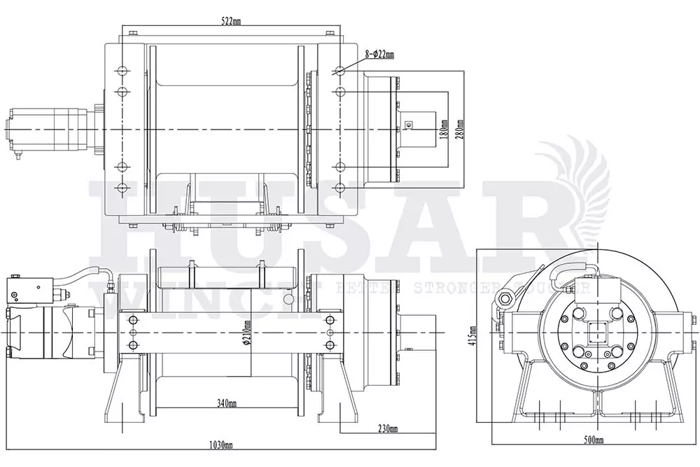 Розміри лебідки Husar BST H 35000 lbs