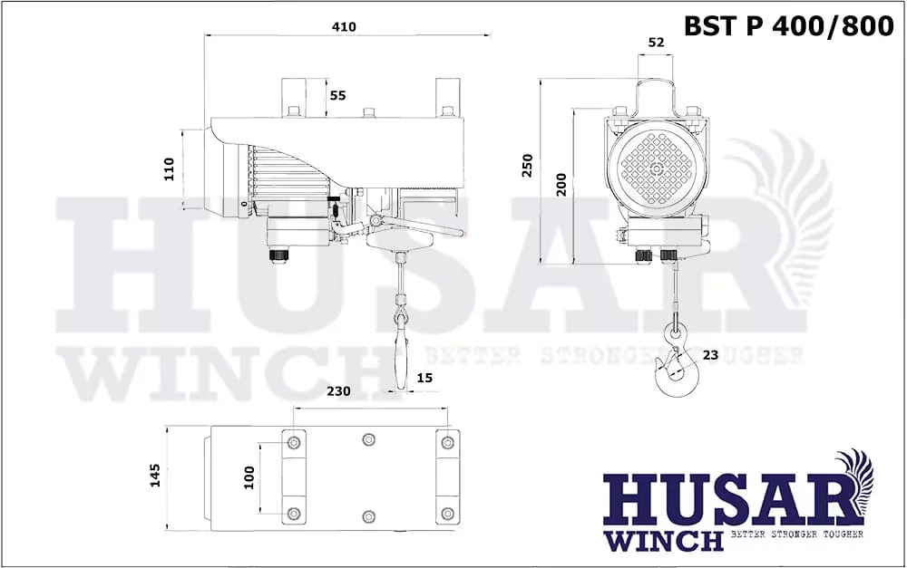 Размеры тельфера Husar BST P 400/800