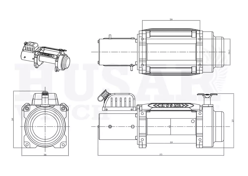 Розміри лебідки Husar BST S 14000 Lbs