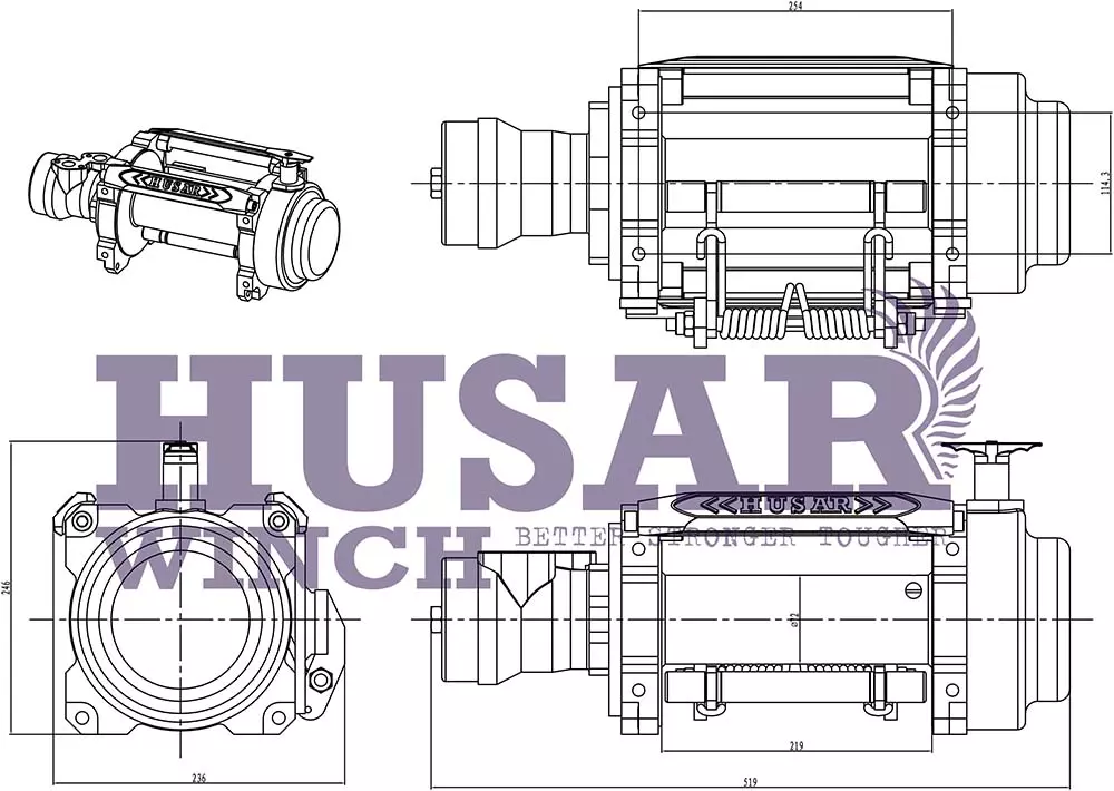 Розміри лебідки Husar BST H 12000 lbs