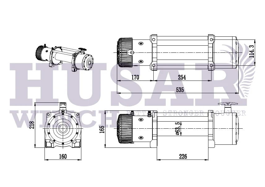 Размеры лебедки Husar BST 12000 Lbs Synthetic