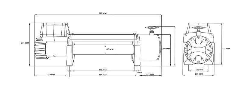 Размеры лебедки DWT 30000 HD, мм