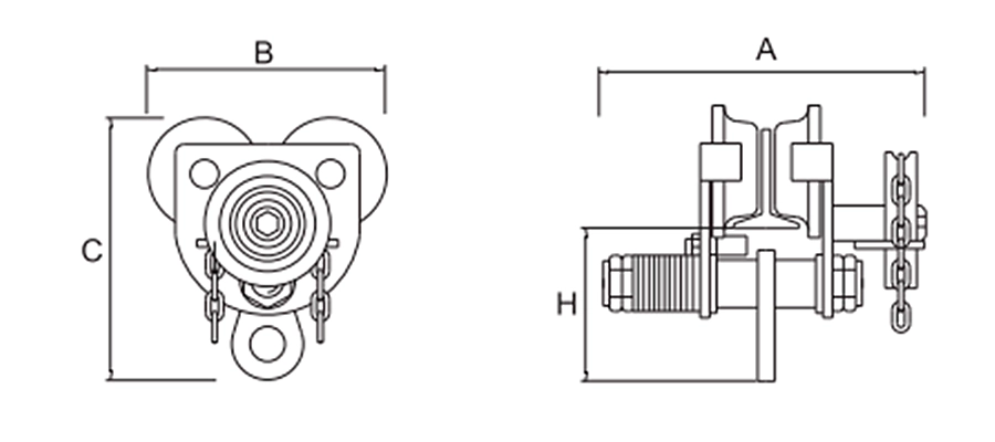 gcl610.webp Схема габаритних розмірів візка з приводом GET Winch GCL 610